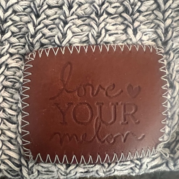 Love Your Melon Gray/White Knit Beanie with Brown Patch - Picture 2 of 6